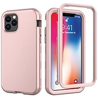 3 in 1 Silicone Shockproof Phone Case for iPhone 13 12 11 pro max XR Xs 8 7 6 Plus Simple Solid Color Phone Case,Rose Gold,for iPhone 12 Mini
