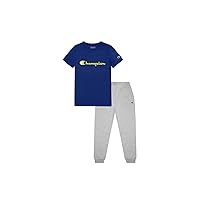 Champion Boys 2 Piece Short Sleeve Shirt And Fleece Jogger Set Infant Clothes (12 Months, Dark Blue/Oxford Heather)
