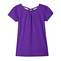 Girls Criss Cross Back T-Shirts Short Puff Sleeve Tee Tops (5-12 Years)