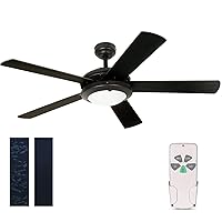 52 Inch Modern Style Indoor Ceiling Fan with Dimmable Light Kit and Remote Control, Reversible Blades and Motor, ETL Listed 110V Ceiling Fans for Living Room, Bedroom, Basement, Kitchen, Matte Black