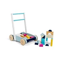 Bigjigs Toys FSC® Certified Wooden Baby Walker - Sustainable Wooden Walkers for Babies, Includes Building Blocks, Baby Walkers for 1 Year Olds, Push Along Toys
