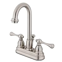 Kingston Brass KB3618BL Vintage Center Set Bathroom Sink Faucet with ABS Pop-Up Drain, 3-3/4-Inch, Brushed Nickel