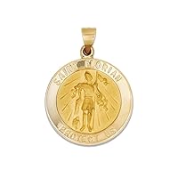 14k Polished and Satin St Florian Medal Hollow Pendant Fine Jewelry Gift For Her For Women