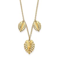 14k Gold Polished Dangle Palm Leaves Necklace