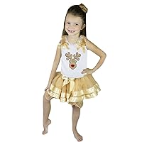 Petitebella Xmas Reindeer White Shirt Gold Star Petal Skirt Nb-8y