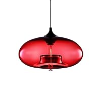 Nordic Modern Hanging Loft Glass Ceiling Pendant Lamp Industrial Decor Lights Fixtures E27/E26 for Kitchen Restaurant Hotel Cafe Bar Flush Mount Light (Color : Red)