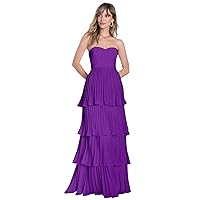 Women's Strapless Ruffles Tiered Prom Dresses Sleevelss Chiffon Layered Ball Gown A Line Formal Evening Party Gowns