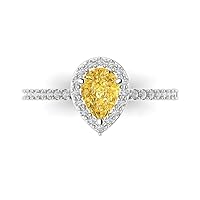 1.19ct Pear Cut Solitaire with accent Canary Yellow Simulated Diamond designer Modern Statement Ring Real 14k White Gold