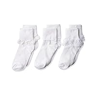 Jefferies Socks Big Girls Eyelet Lace/Turn Cuff/Fancy Lace Girls Socks 3 Pack