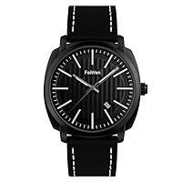 FeiWen Men's Simple Fashion Analogue Quartz Watches Casual Stainless Steel Youth Watches with Leather Strap Calendar
