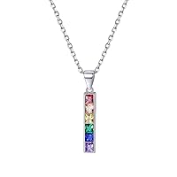 Hypoallergenic 925 Sterling Silver/Stainless Steel LGBT Bar/Dog Tag/Bead Pendant Necklace, Custom Engraved Rainbow Flag Lesbian Gay Pride Jewelry for Men Women with Gift Box