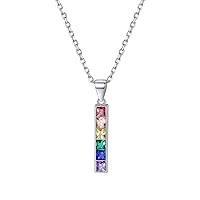 Suplight Hypoallergenic 925 Sterling Silver/Stainless Steel LGBT Bar/Dog Tag/Bead Pendant Necklace, Custom Engraved Rainbow Flag Lesbian Gay Pride Jewelry for Men Women with Gift Box