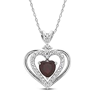 14k White Gold Finish Alloy Heart Cut Red Ruby & Cubic Zirconia Heart Shape Pendant Necklace 18
