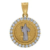 10k Yellow Gold CZ Cubic Zirconia Simulated Diamond Saint Benedict Religious Medallion Charm Pendant Necklace Jewelry Gifts for Women