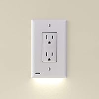 Single - SnapPower GuideLight 2 [For Décor Outlets] - Replaces Plug-In Night Light - Electrical Receptacle Wall Plate With LED Night Lights - Auto On/Off Sensor - (Decor, White)