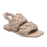 Women's Square Open Toe Flat Sandals Braided Strap Leather Sandals Square Open Toe Slip On Summer Fashion Shoes Casual (Color : Camel, Size : 8)
