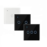 WiFi Smart Life Tuya Ewelink Light Switches EU Wall Touch Glass Panel Wireless Remote Control by Voice Control Gold 1-Gang#Tuya Smartlife App