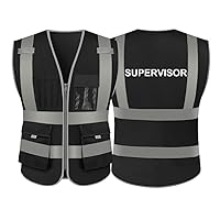 Supervisor Safety Vest, 9 Pockets High Visibility Reflective Vest-Black-M