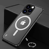 Magnetic Slim Case for iPhone 13 Pro Max Compatible with MagSafe, Clear Matte Ultra-Thin Bumper Frameless Borderless Design with Finger Loop String Full Camera Protector for Women Men, Black