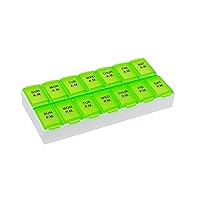 Weekly (7-Day) AM/PM Pill Organizer, Vitamin Case, and Medicine Box, Medium Compartments, 2 Times a Day, Green, 67375GAMT