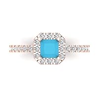 1.37ct Princess Cut Solitaire with accent Simulated Cubic Zirconia Blue Turquoise Modern Statement Ring 14k Rose Gold