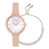 Ted Baker Ladies Pink Leather Strap Watch & Icon Crystal Bracelet Box Set (Model: BKGFW23049I)