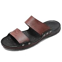 Men's Sandals Slide Shoes Beach Slippers Sliders Slides Beach Shoes Summer Leather Slip On Casual Leisure Light-weight Breathable Flats For male
