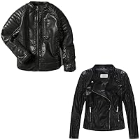 LJYH Girls Faux Leather Quilted Shoulder Motorcycle Jackets Kids Spring Moto Biker Coats Black 13/14 Years Boys Bomber Faux Leather Jackets Children Collar Motorcycle Coats Black 13/14yrs