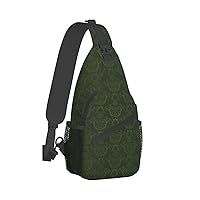 Hunter Green Floral Petals Pattern Print Trendy Casual Daypack Versatile Crossbody Backpack Shoulder Bag Fashionable Chest Bag