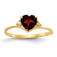 14k Polished Gold 6mm Love Heart Garnet Diamond Ring Size 6.00 Jewelry for Women