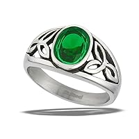 Simulated Emerald Celtic Filigree Trinity Knot Ring New Stainless Steel Band Sizes 6-10