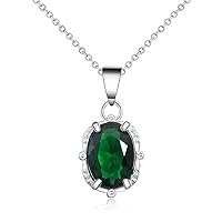 Goldenchen Fashion Jewelry 925 Sterling Silver Oval Green Simulated Emerald Pendant Necklace