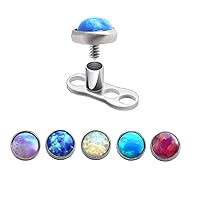 5Pcs 14g Stainless Steel Fire Opal Dermal Anchor Tops and Base Microdermals for Body Piercing