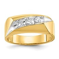 14k With White Rhodium Mens Polished and Grooved 3 stone 1/3 Carat Diamond Ring Size 10.00 Jewelry Gifts for Men