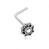 WildKlass Jewelry Lotus Flower Filigree Sparkle Icon L-Shaped Nose Ring 316L Surgical Steel