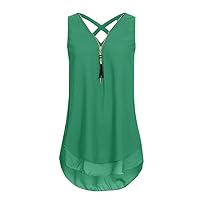 Plus Size Tops for Women Summer Fashion Chiffon Zipper Tank Tops Loose Flowy Sleeveless Workout Casual Shirts Blouses