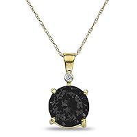 The Diamond Deal 10k Yellow Or White Gold Lab-Created Black Onyx Solitaire Pendant For Women | Birthstone Gemstone Pendant | Accented Diamond Pendant For Women | With 18 inch Gold Chain
