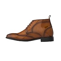 Men's Invisible Height Increasing Elevator Shoes - Leather Lace-up Wing-Tip Dress Boots - 2.8 Inches Taller