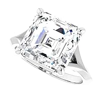 Solitaire Moissanite Engagement Ring, 6 CT Asscher Cut, 18K Sterling Silver, Women's Wedding Band and Promise Ring Set