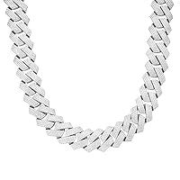 Master of Bling 925 Sterling Silver Moissanite 23mm White Gold Tone Mens Cuban Chain Necklace