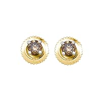 10k Yellow Gold Chocolate Brown Diamond Sparkling Solitaire Stud Screwback Earrings 1/4 Ctw.