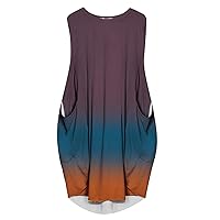 Women's Bohemian Round Neck Glamorous Casual Loose-Fitting Summer Flowy Beach Dress Swing Print Sleeveless Knee Length