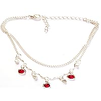 Multi-Layered Silver Tone Anklet With Pink & Clear Crystals