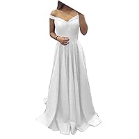 Off Shoulder A-Line Long Prom Dresses Satin Lady Formal Evening Party Gowns
