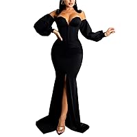 Women's Ruched Sexy Dress Elegant Maxi Long Dresses Cocktail Party Dress Bodycon Split Mermaid