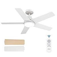 addlon Ceiling Fans with Lights, 42 inch White Ceiling fan with Light and Remote Control, Reversible, 3CCT, Dimmable, Noiseless, Small Ceiling Fan for Bedroom, Farmhouse, Indoor/Outdoor Use