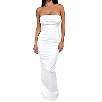 Multitrust Sexy Women Strapless Tube Long Dresses Off The Shoulder Cut Out Skinny Slit Maxi Dress Party Club Beach Sundresses