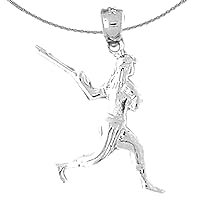Silver Baseball Player Necklace | Rhodium-plated 925 Silver Baseball Player Pendant with 18