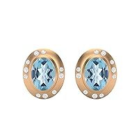 Bezel Set 7x5MM Oval Aquamarine 925 Sterling Silver Dainty Stud Earring Women Jewelry