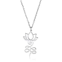 VASSAGO Lotus Flower Necklace Unalome Lotus Pendant Necklace for Women Yoga Healing Necklace Buddism Yoga Necklace Stainless Steel Jewelry Gift for Women Girls